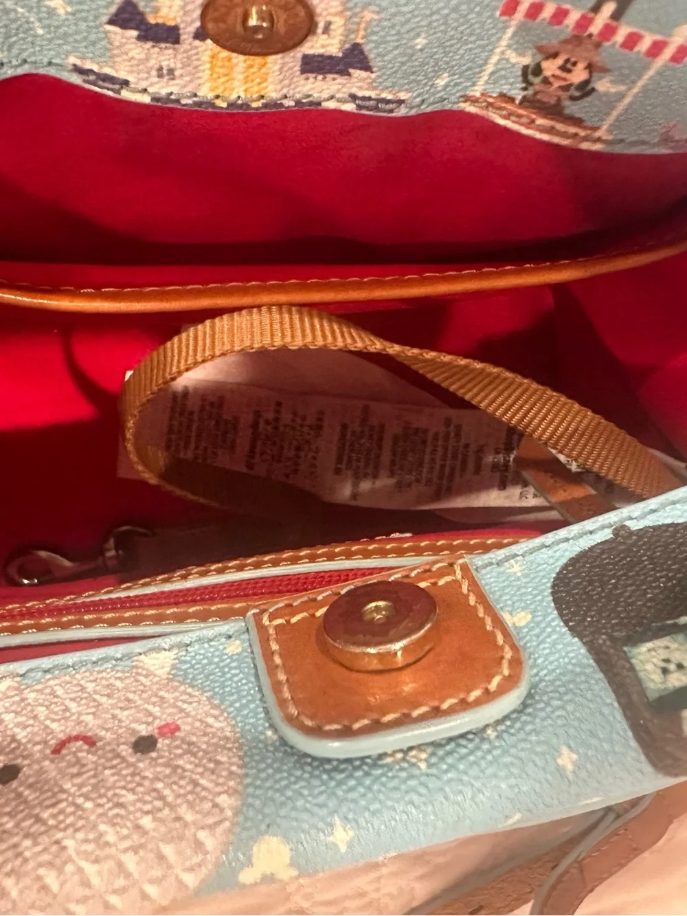 Dooney & Bourke Light Blue Disney Character Print Satchel with Tan Trim